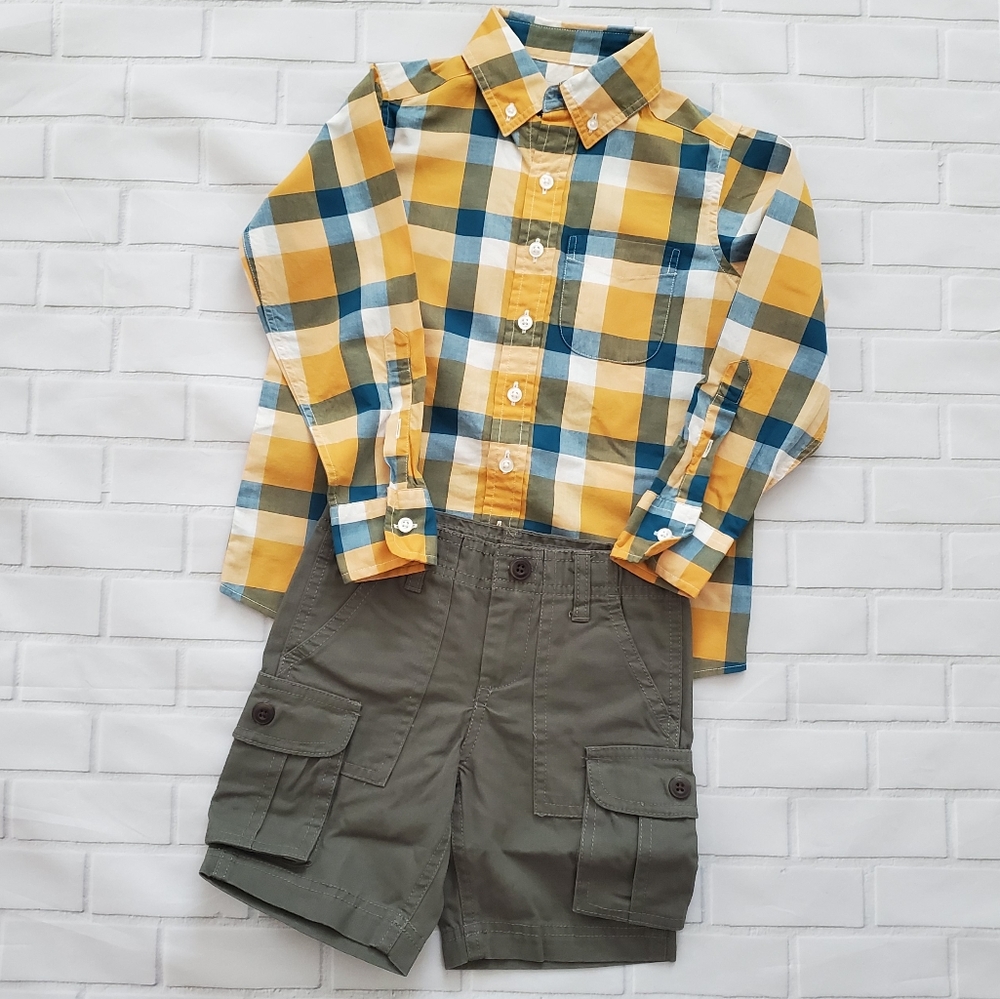 Lands End boys plaid shirt and cargo short…